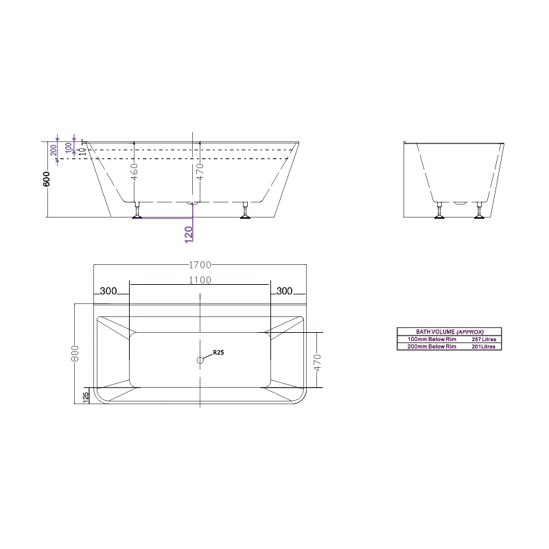 Decina Aria 1700 Back to Wall Freestanding Bath