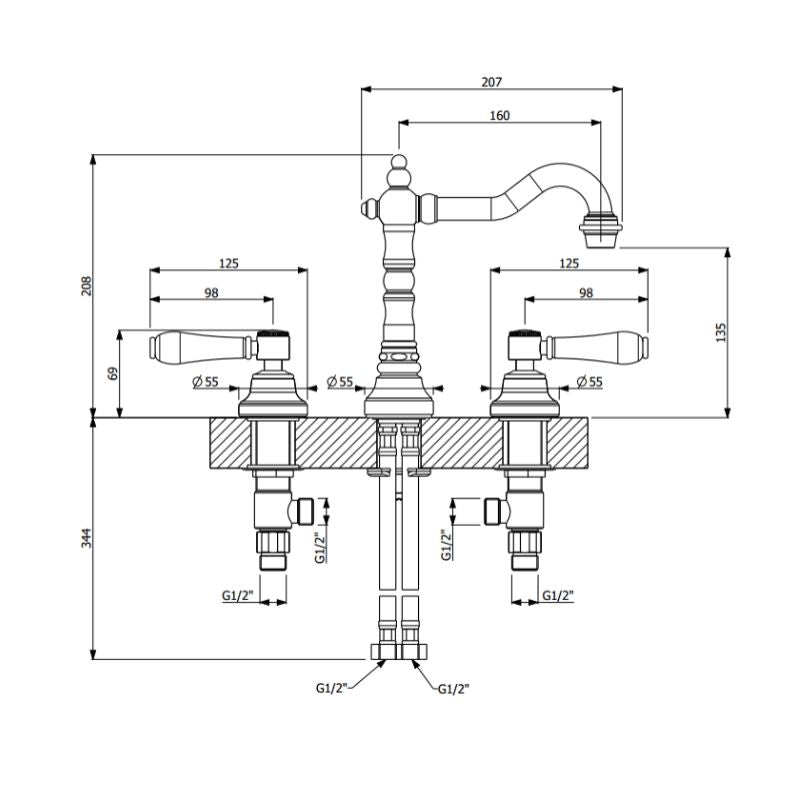 Armando Vicario Provincial 3 Piece Basin Set with Lever Handles - Chrome - Cass Brothers