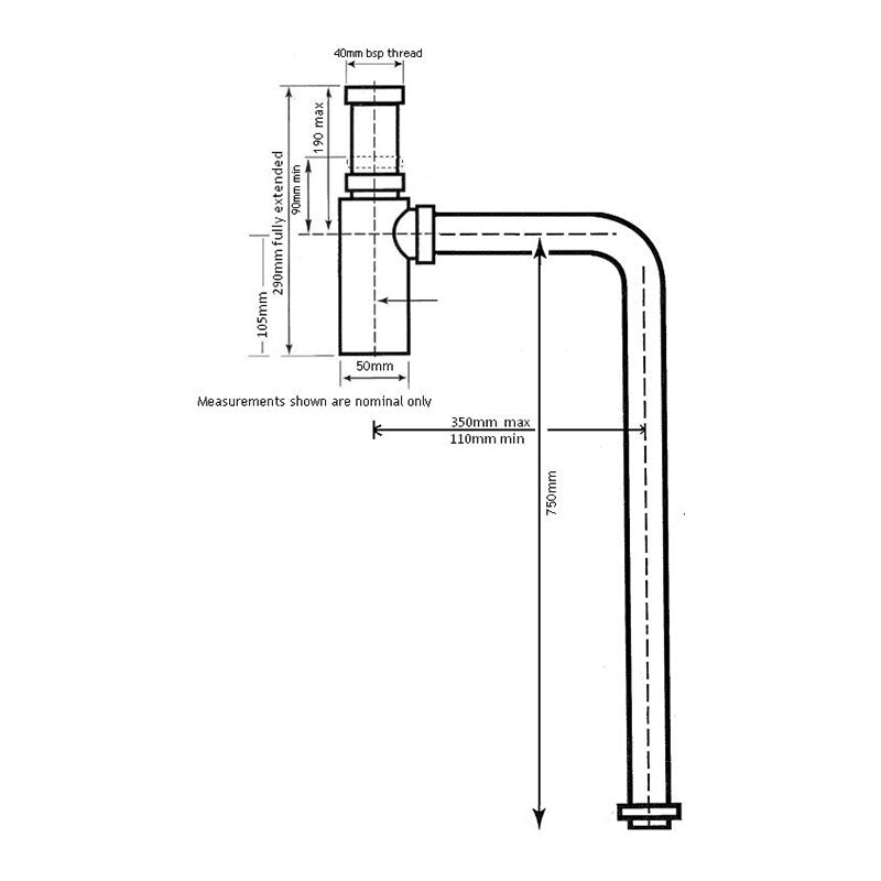 Turner Hastings Deluxe Adjustable Bottle S Trap Specification