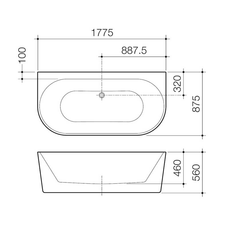Caroma Aura 1800 Back to Wall Freestanding Bath Specification