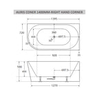 Cassa Auris Corner Back To Wall Bathtub Right Hand 1400mm - Gloss White
