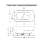 Cassa Auris Corner Back To Wall Bathtub Right Hand 1500mm - Gloss White