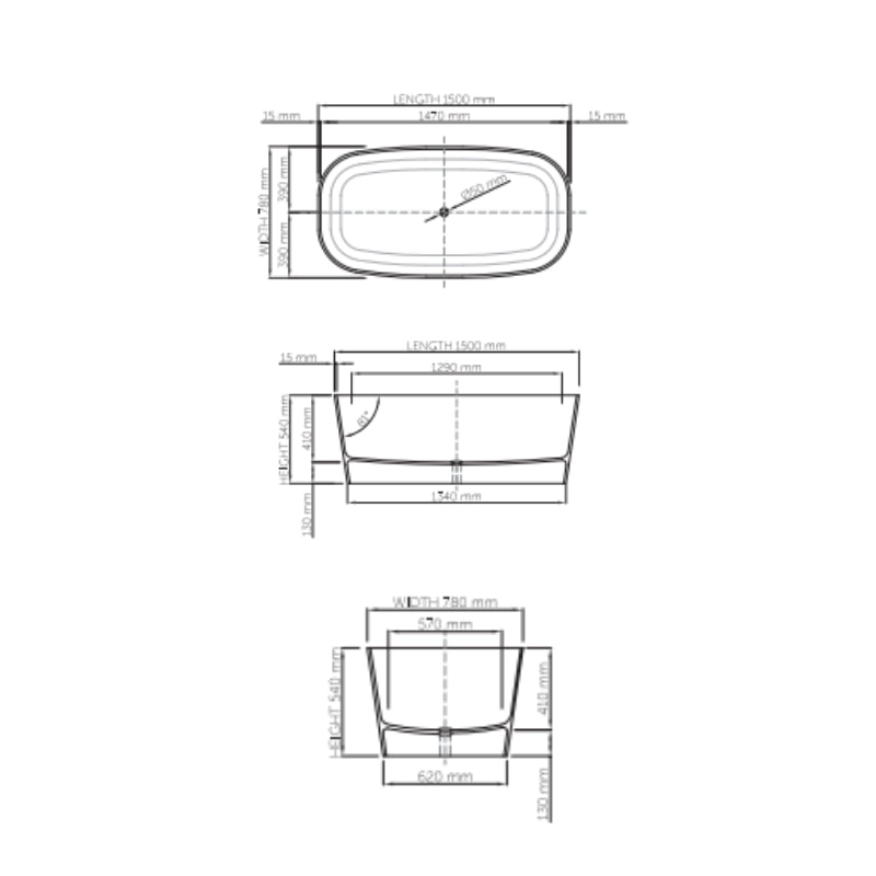 Dadoquartz - Ava 1500 Bathtub - Spec