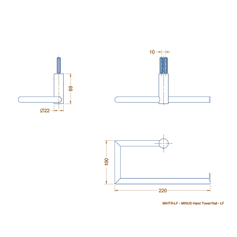 Avenir Minus Hand Towel Rail - Left Facing - Cass Brothers