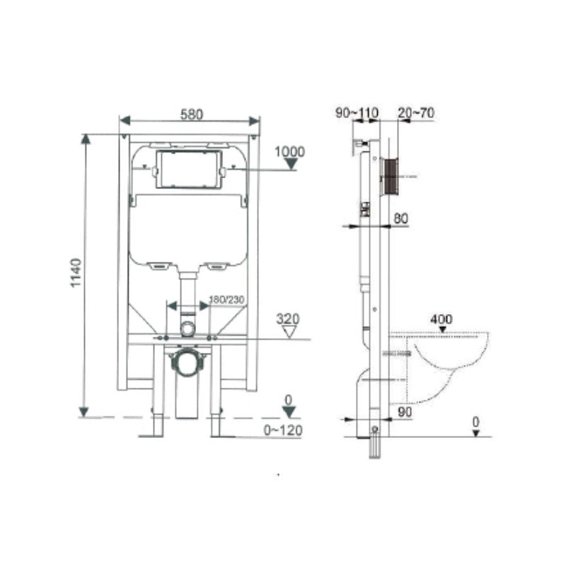 TOTO AXENT (WDI) In-Wall Concealed Cistern with Frame Specification