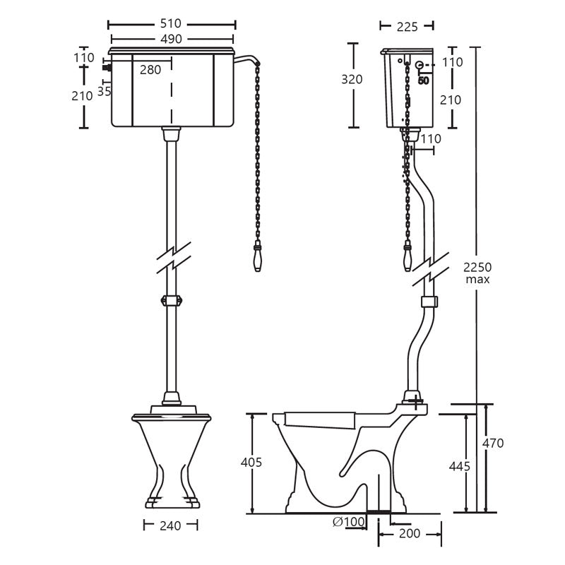 Turner Hastings Birmingham Toilet Suite with High Level Cistern & White Toilet Suite specifications