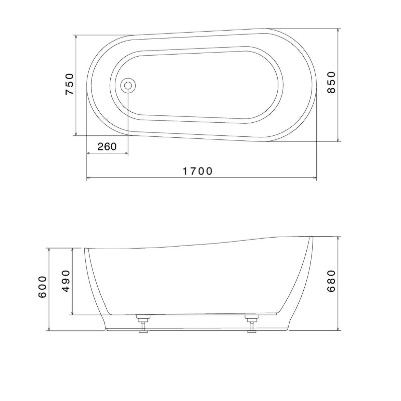 Caroma Blanc 1700 Freestanding Bath - Specification