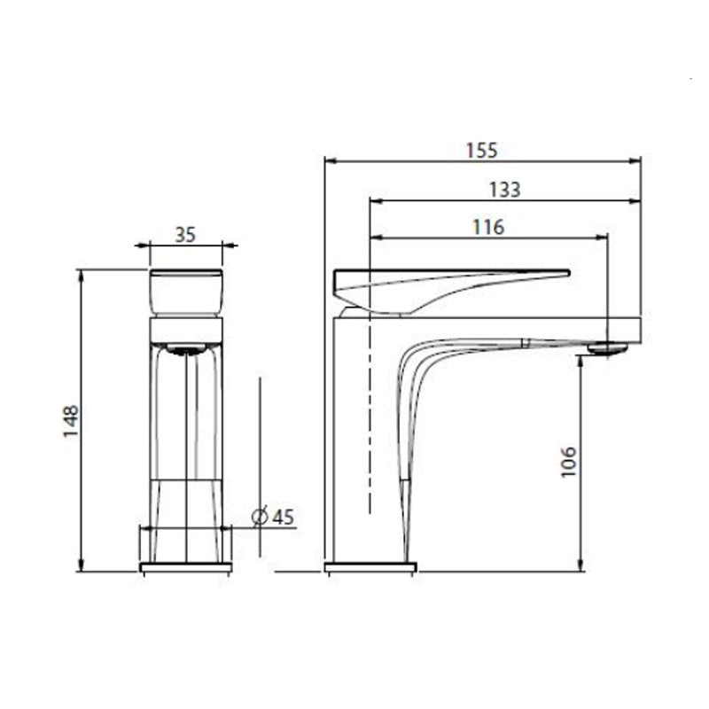 FIMA Zeta Single Lever Basin Mixer 148mm - Brushed Nickel Specifications