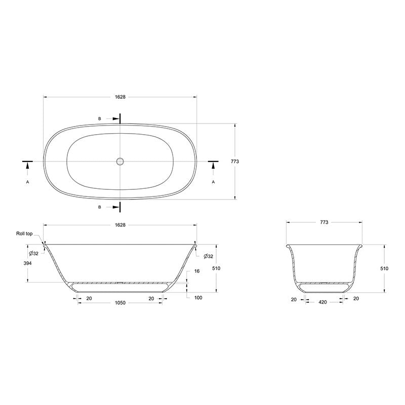 Turner Hastings Blanche 162 TitanCast Bath - Satin Silk White Specification