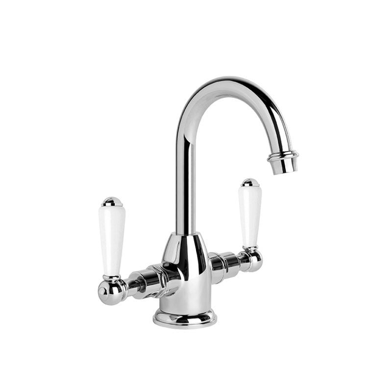 Brodware Neu England Basin Mixer Chrome - White Porcelain Lever 1.8004.00.4.01