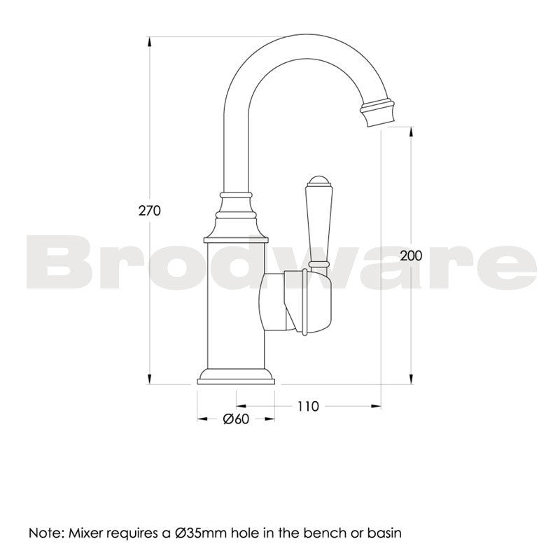 Brodware Winslow Basin Mixer Chrome - Metal Lever 1.8103.00.3.01 Specification