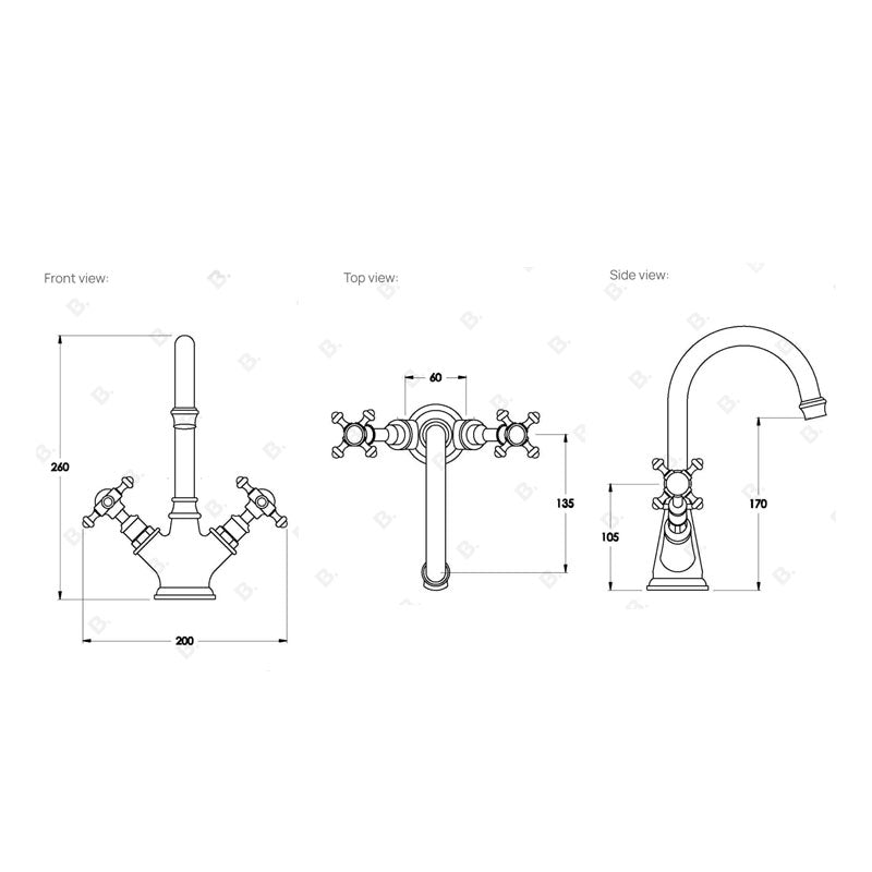 Brodware Winslow Basin Mixer Chrome - Cross Handle 1.8104.02.2.01 Specification