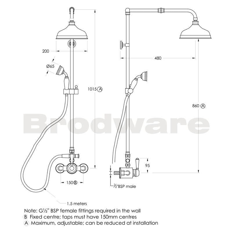 Brodware Winslow Shower Mixer Set Chrome - Metal Lever 1.8114.23.3.G1 Specification