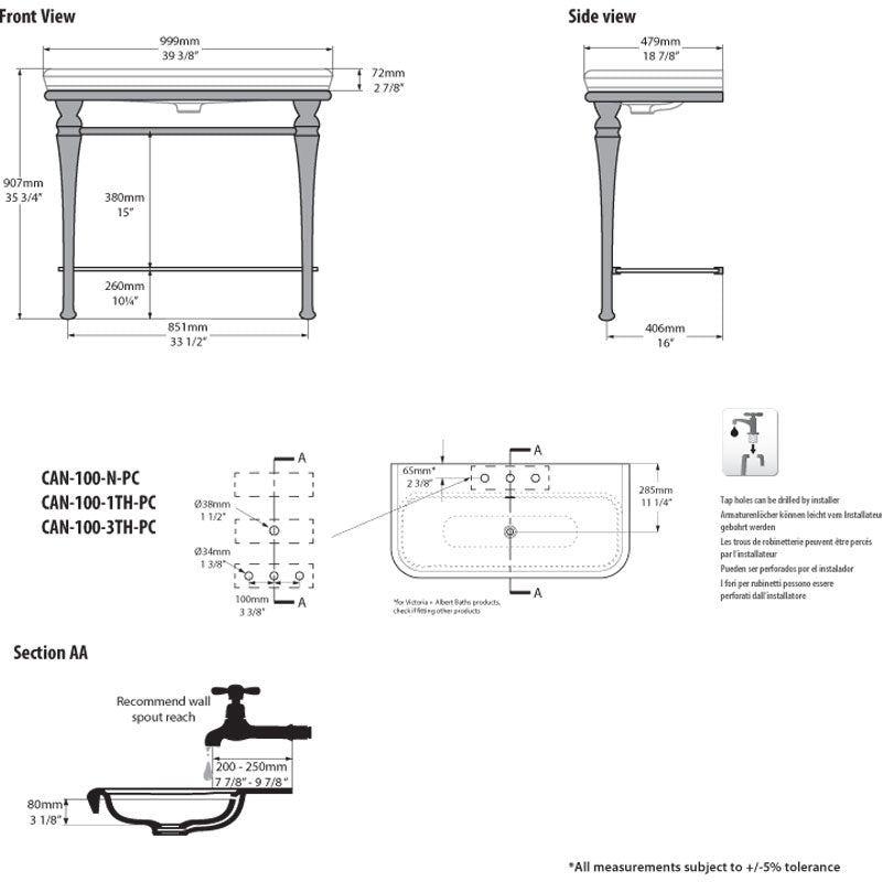 Victoria + Albert Candella 100 Basin specifications