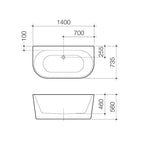 Caroma Urbane II Freestanding Back to Wall Bath 1400 - White Specification