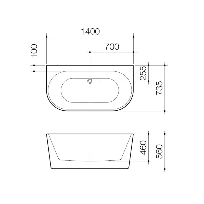 Caroma Urbane II Freestanding Back to Wall Bath 1400 - White Specification