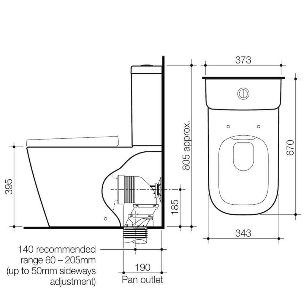 Caroma Luna Square Cleanflush Wall Faced Toilet Suite - Bottom Inlet specifications
