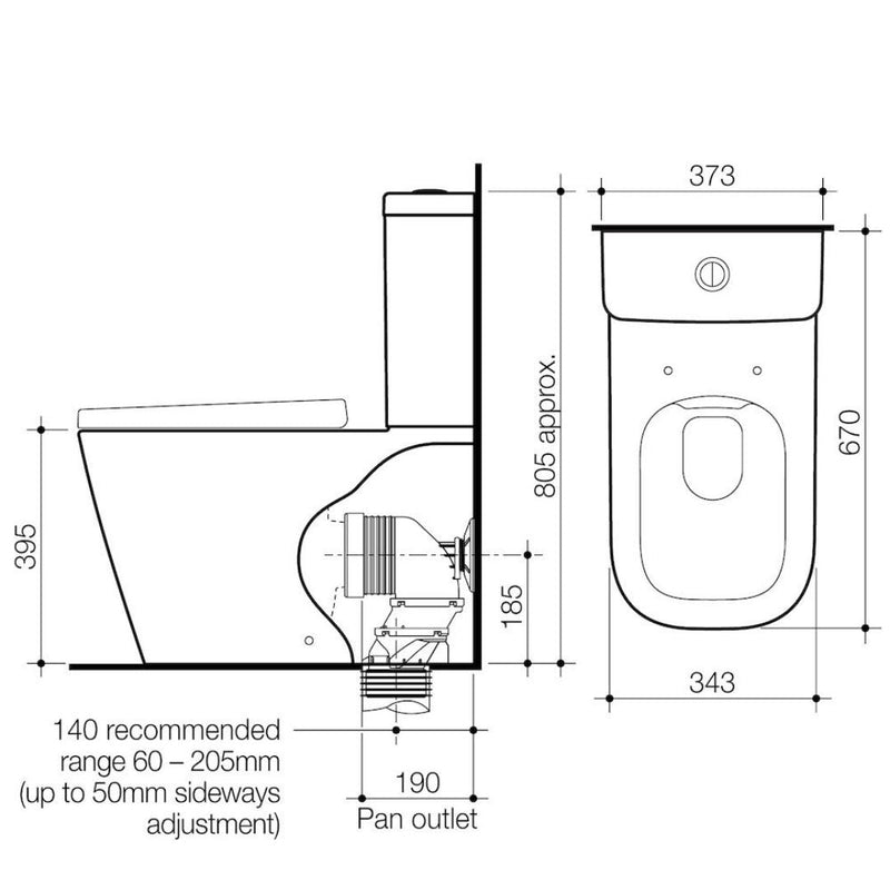 Caroma Luna Square Cleanflush Wall Faced Toilet Suite - Bottom Inlet specifications