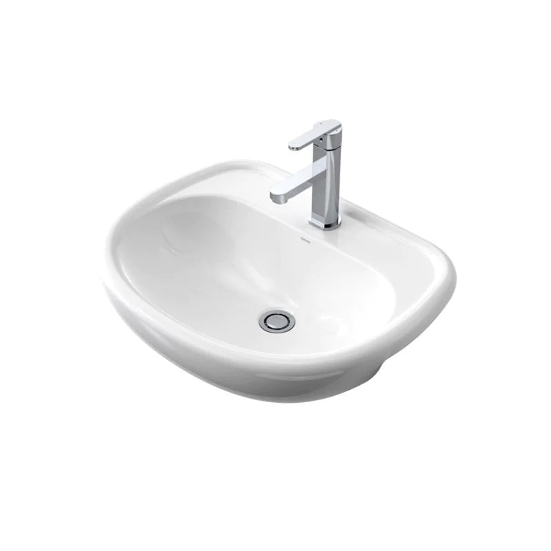 Caroma Caravelle 550 Semi Recessed Basin - 3 Tap Holes - Gloss White