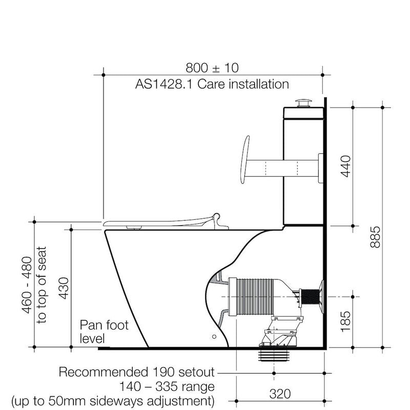 Caroma Care 800 Cleanflush BTW 4S Suite Cvelle SF A/Grey Seat and Back Rest Specification