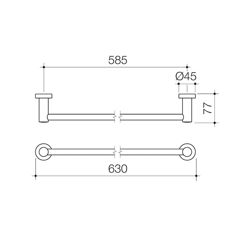 Caroma Cosmo Single Towel Rail 630mm Specification