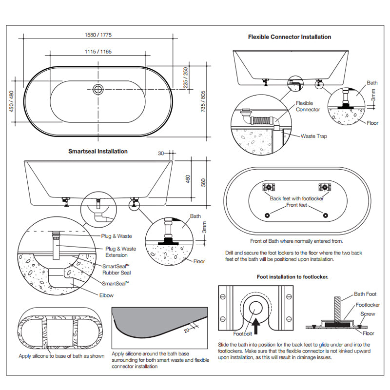Caroma Urbane II 1600 Freestanding Bath Specification