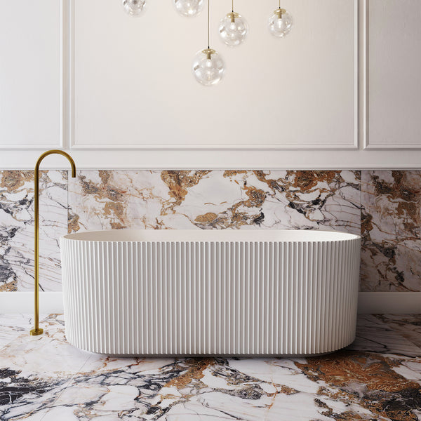 Cassa Design V-Groove 1400mm Acrylic Back to Wall Bath Includes Overflow - Matte White