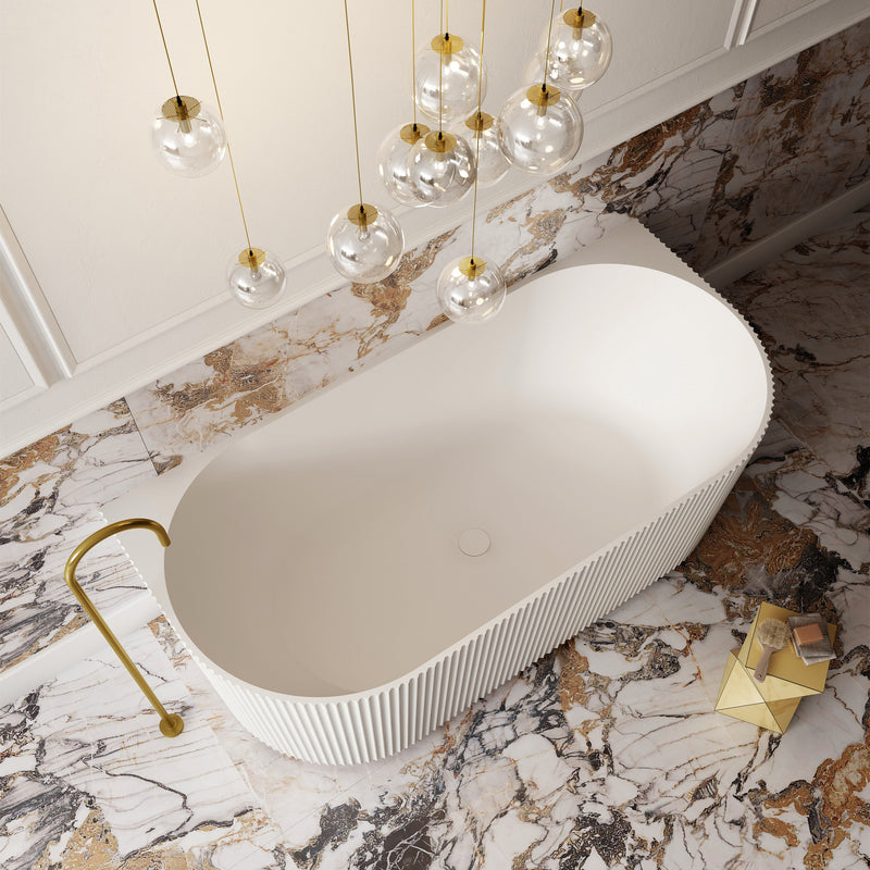 Cassa Design V-Groove 1400mm Acrylic Back to Wall Bath Includes Overflow - Matte White