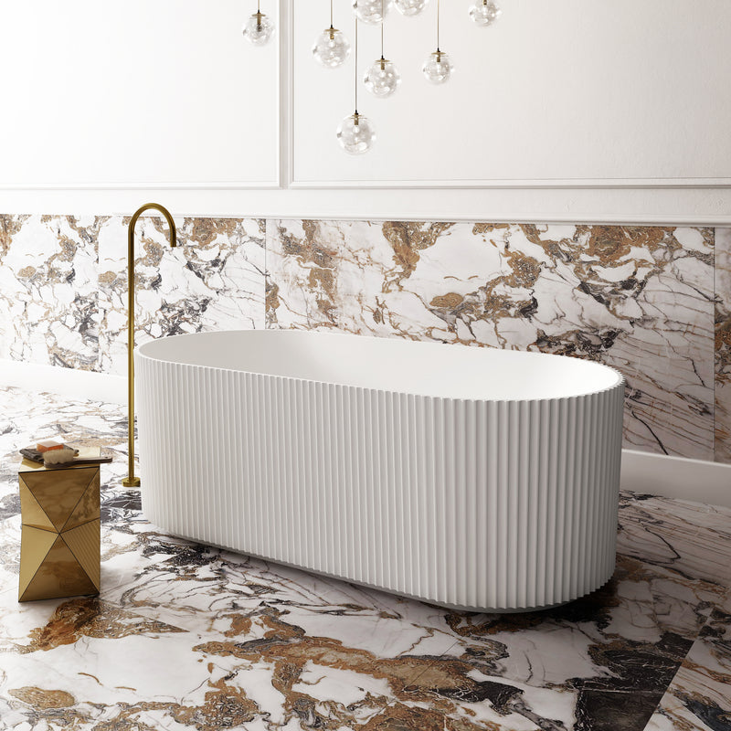 Cassa Design V-Groove 1700mm Round Freestanding Bath No Overflow - Matte White