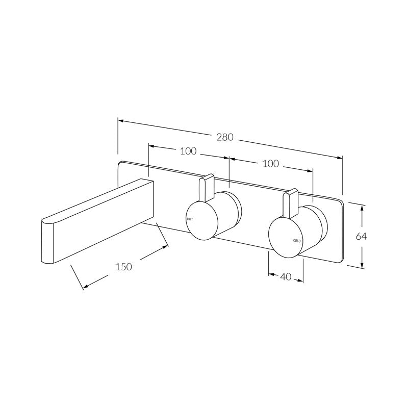 Sussex Calibre Wall Bath Hostess System 150mm Chrome Specification