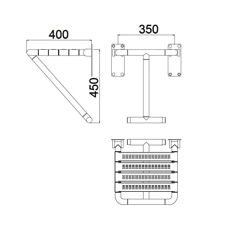 Gentec COMCARE Anti-Microbial Non Slip 400mm Fold Down Shower Seat with Support Leg Specification