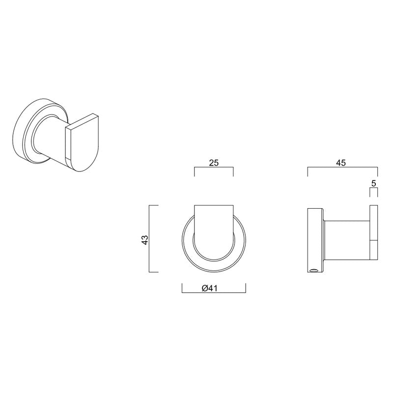 Gareth Ashton Premium Robe Hook - Brushed Nickel Specification