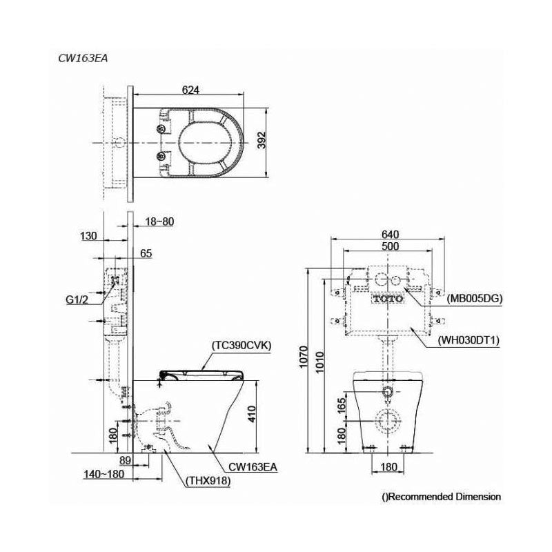 TOTO MH Wall Faced Toilet Pan - Specifications