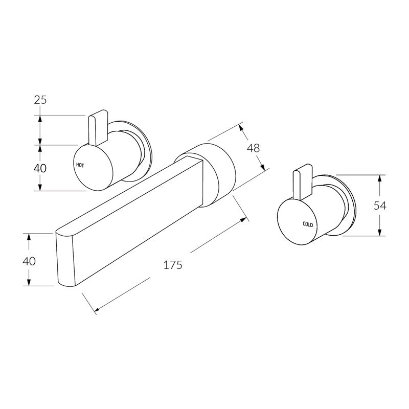 Sussex Calibre Wall Basin Set 175mm Chrome Specification