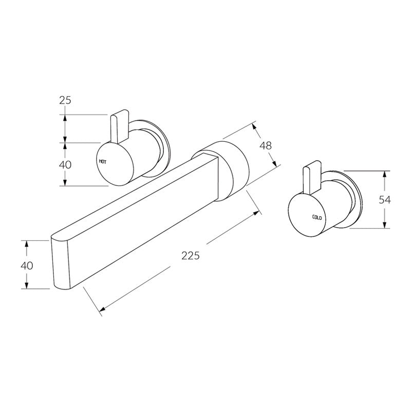 Sussex Calibre Wall Basin Set 225mm Chrome Specification
