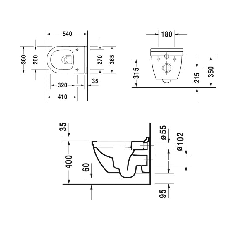 Duravit Starck 3 RIMLESS® Wall Hung Pan & Soft Close Seat Specification