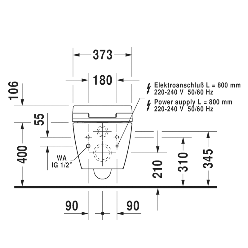 Duravit ME by Starck Wall Mounted RIMLESS® SensoWash Slim with HygieneGLAZE