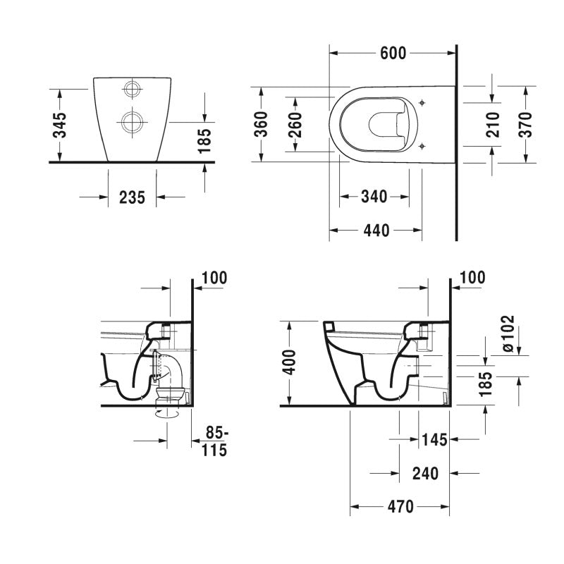 Duravit ME by Starck Floor Mount Toilet Specification