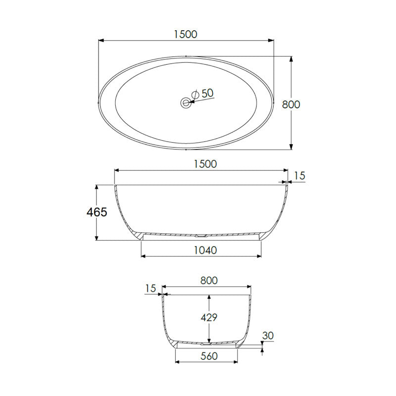 Dado Gabriella Freestanding Bath 1500mm Specification