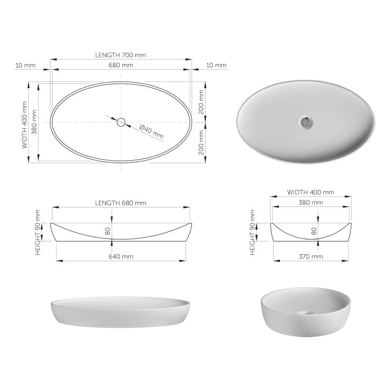 DADOquartz® Sirene Maya Basin 700mm Specification