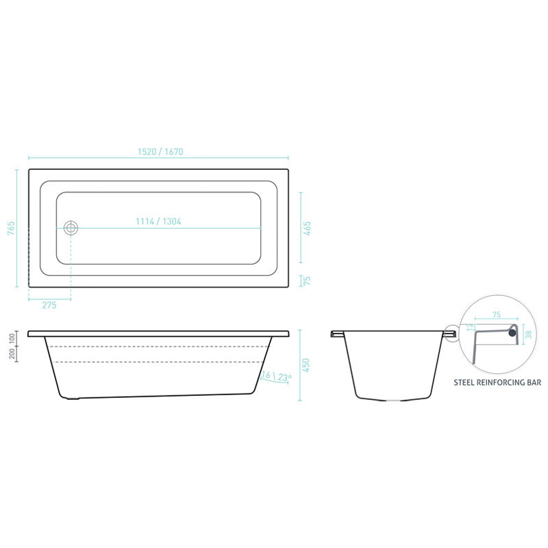 Decina Cortez Contour Spa Bath 1520mm Specification