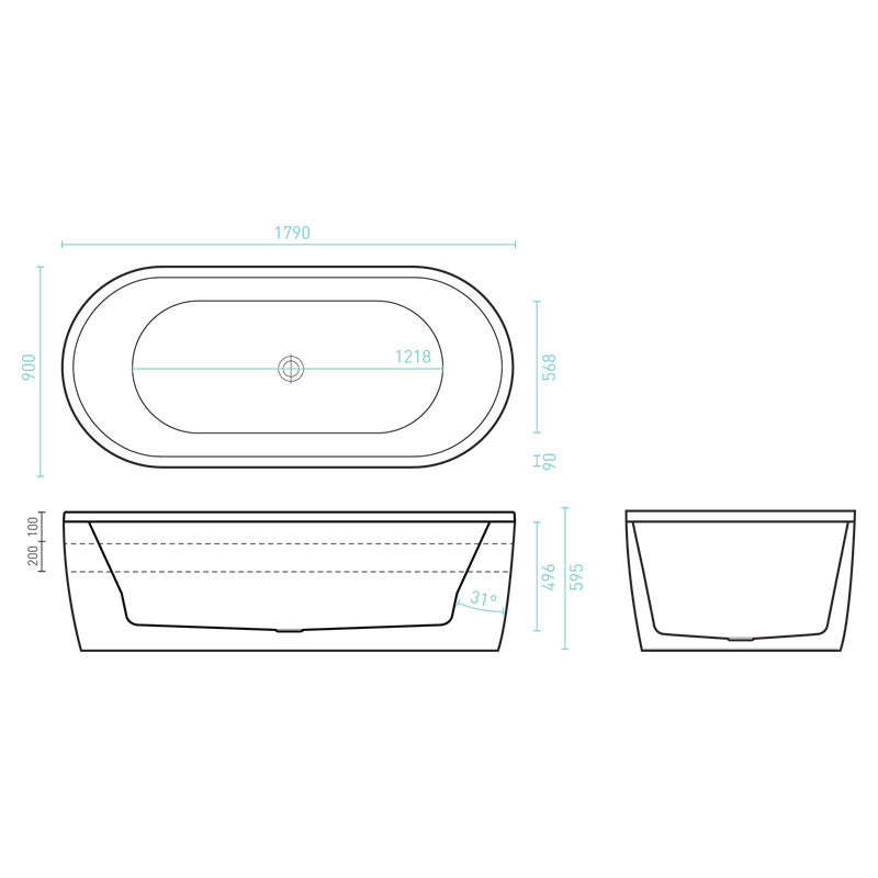 Decina Mintori 1790 Freestanding Contour 14-Jet Spa Bath Specification