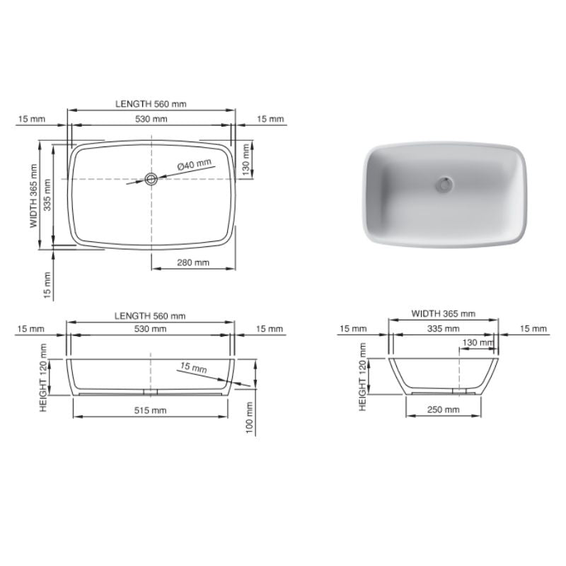 DADOquartz® Sirene Deonne Basin 560mm Specification