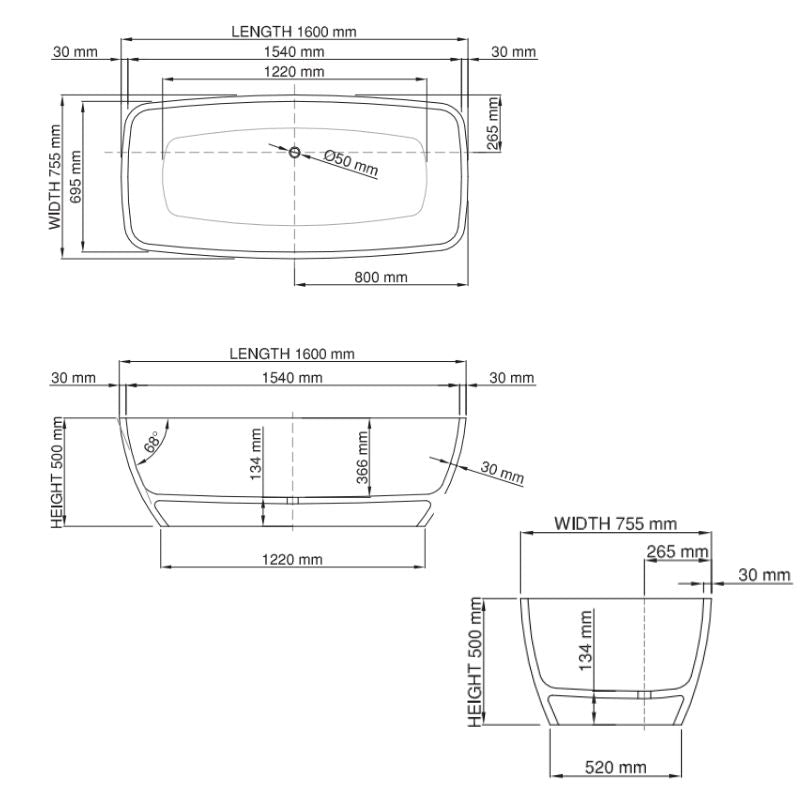 The Deonne 1600 Freestanding Bath Spec