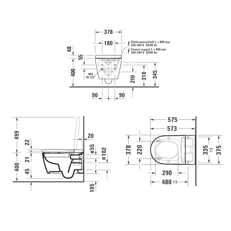 Duravit SensoWash Starck F Lite Wall Hung Toilet Specification