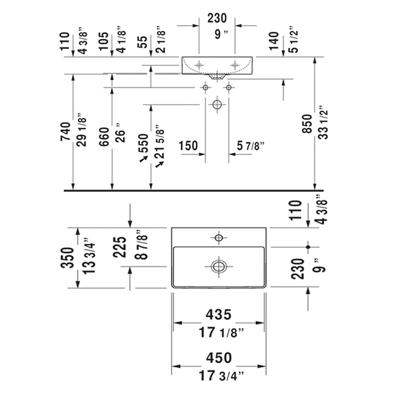 Duravit DuraSquare Handrinse Basin 450 x 350mm Specification