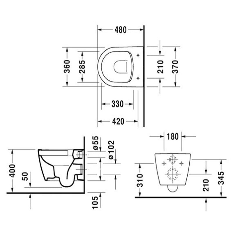 Duravit Me By Starck Compact Wall Mount Pan with S/Close Seat Specification