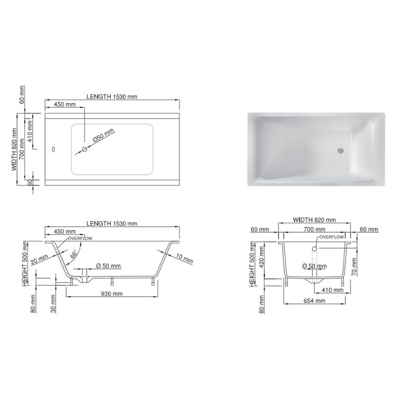 Dadoquartz - Sirene Edward Built-In Bath Basin Specifications