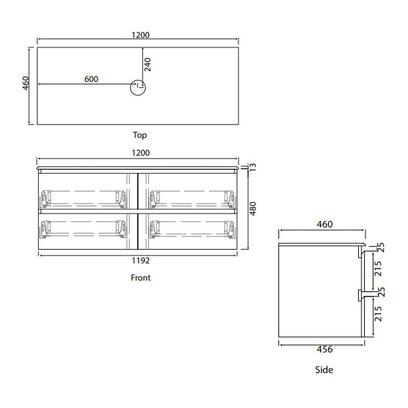 Parisi Evo 1200 wall Mounted Cabinet (Sahara) with Single Jazz Bianco Marble Top O'Gee Edge Specification