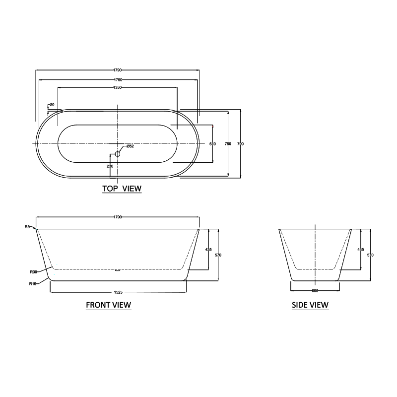 Decina Elinea 1780 Freestanding Bath